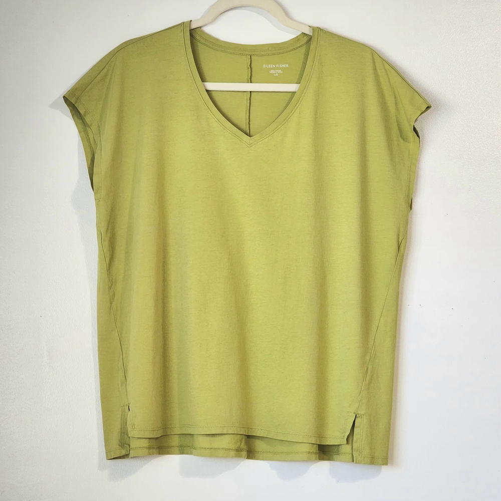 Eileen Fisher Women's Olive Green Top 100% Organic Cotton Sleeveless  Size L